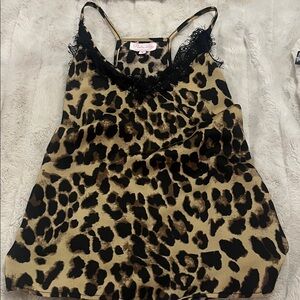 Pink Lily Leopard Print Cami with Black Lace